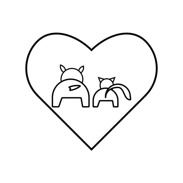Katze Und Hund Rückansicht Und Rutensymbol Herz Für Tiere — Stockvektor