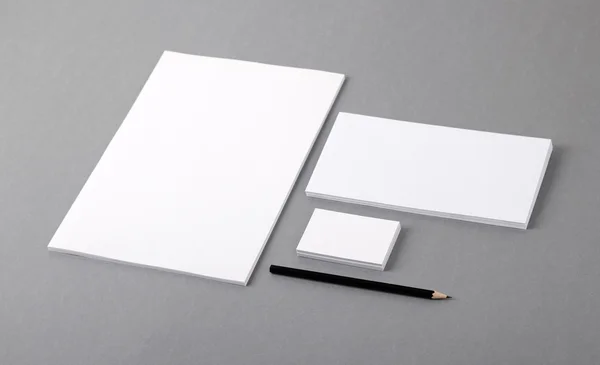 Blank basic stationery. Letterhead flat, business card, envelope — Stock Photo, Image