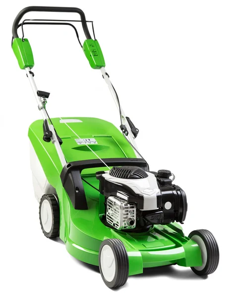 Green lawnmower isolated on white background. — Stock Photo, Image
