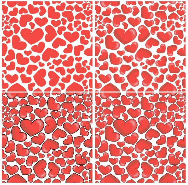 Set Seamless Pattern Red Hearts Valentine Day Background Flat Design – stockvektor