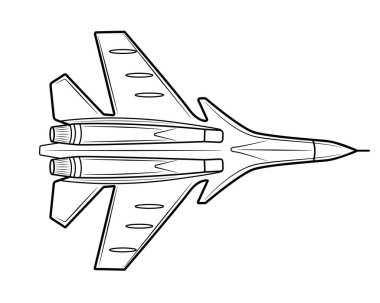 Savaş uçağı boyama kitabı. Çocuklar ve çocuklar için uçak boyama. Renklendirme için çizim. Savaşçı..