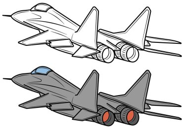 Savaş uçağı boyama kitabı. Çocuklar ve çocuklar için uçak boyama. Renklendirme için çizim. Savaşçı..