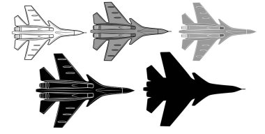 Set of Vector illustration of a fighter jet on a white background.