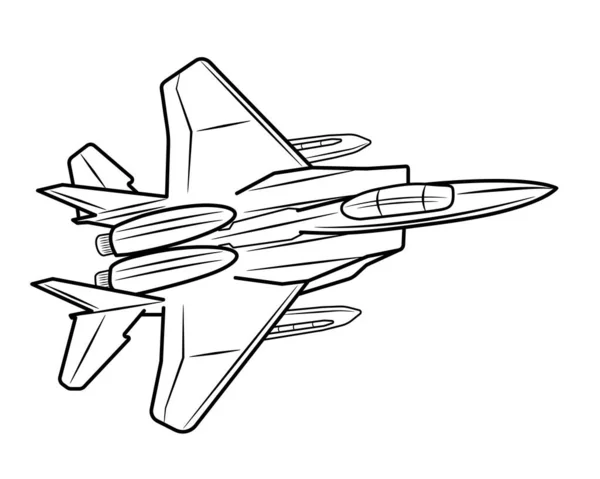 Fighter Plane Coloring Book Airplane Drawing Coloring Kids Kids Sketch — Vetor de Stock