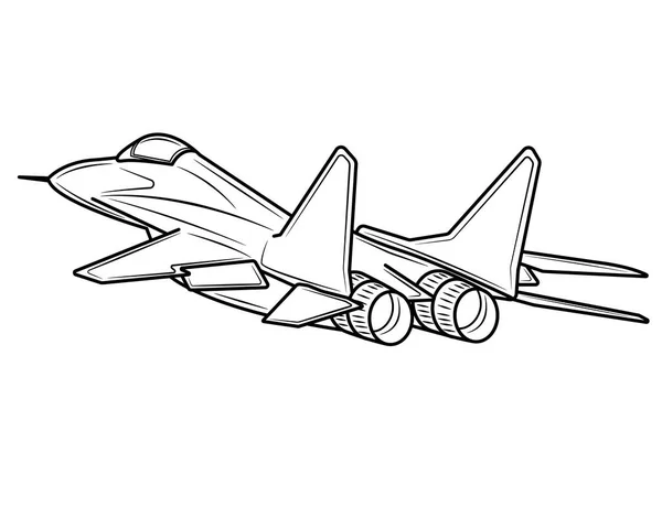 Fighter Plane Coloring Book Airplane Drawing Coloring Kids Kids Sketch — Vetor de Stock