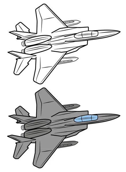 Fighter Plane Coloring Book Airplane Drawing Coloring Kids Kids Sketch — стоковый вектор