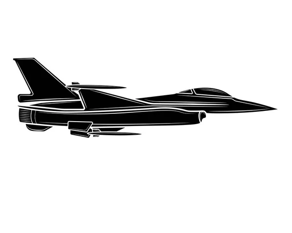 Black Silhouette Fighter Plane Isolate White Background — Vetor de Stock