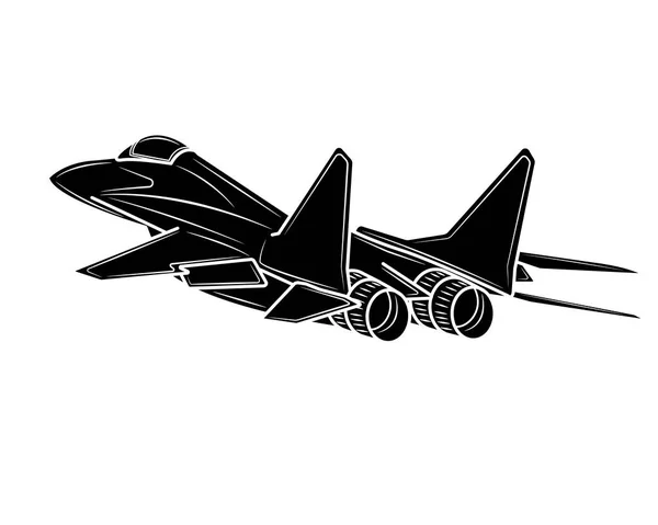 Black Silhouette Fighter Plane Isolate White Background — Stockvector
