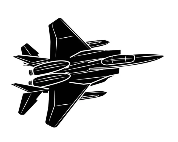 白い背景に隔離された戦闘機の黒いシルエット — ストックベクタ