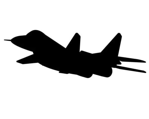 Black Silhouette Fighter Plane Isolate White Background — Vetor de Stock