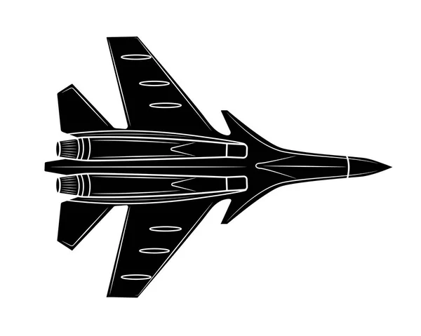 Black Silhouette Fighter Plane Isolate White Background — стоковый вектор