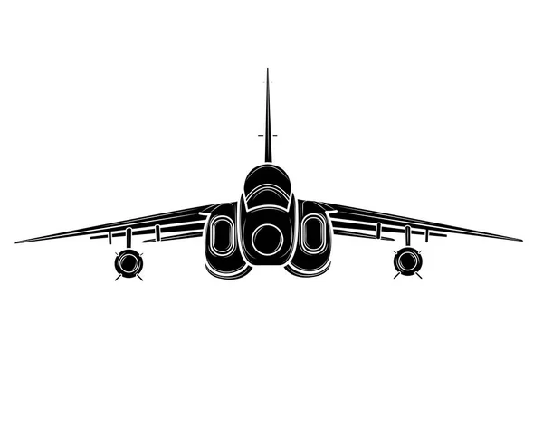 Black Silhouette Fighter Plane Isolate White Background — Archivo Imágenes Vectoriales