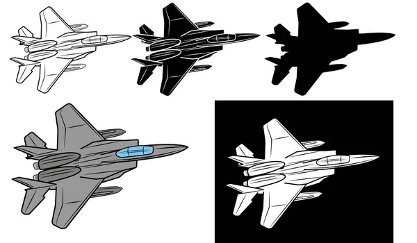 Set Vector Illustration Fighter Jet White Background — Vetor de Stock