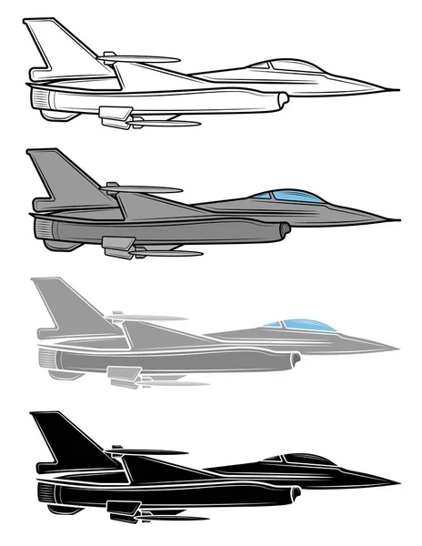 Set Vector Illustration Fighter Jet White Background — Archivo Imágenes Vectoriales