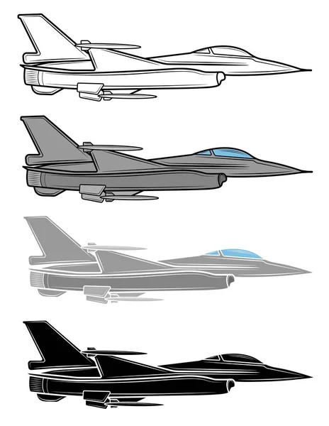 Set Vector Illustration Fighter Jet White Background — стоковый вектор