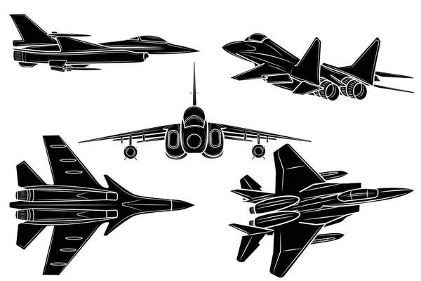 Set Black Silhouette Combat Army Fighter White Background — Vetor de Stock