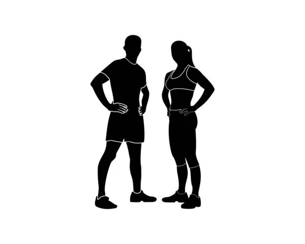 Couple Fitness Logo Silhouette — Stock Vector