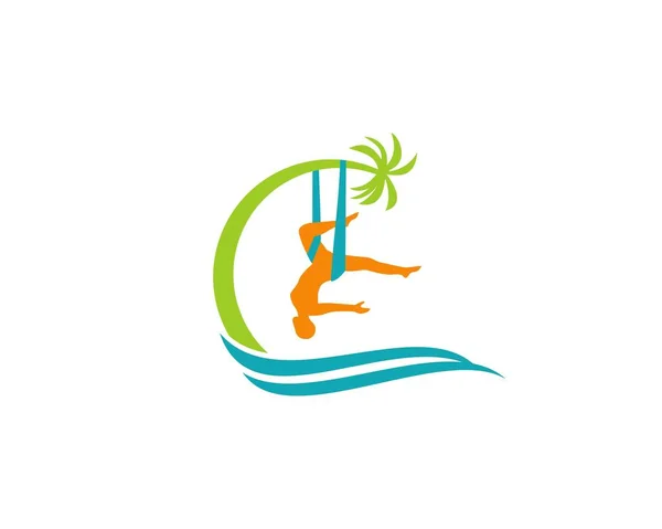 Aerial Yoga Beach Logo — Stock Vector
