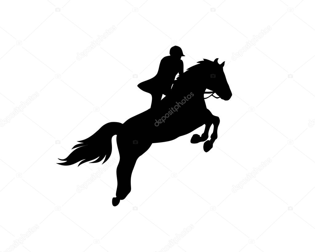 Jockey riding horse jumping logo