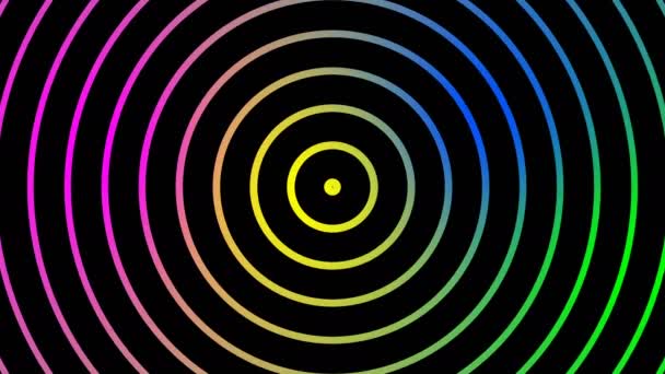 Círculos animados grandiosos multicolores fondo de movimiento, propagación de ondas sonoras gráficas — Vídeo de stock