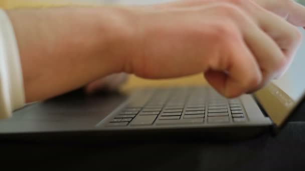 L'uomo usa il computer desktop per il lavoro intelligente, lo stile di vita home tech — Video Stock