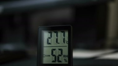 Ambient temperature increasing on digital temp meter during unusual summer heat wave,climate change global warming. 4k