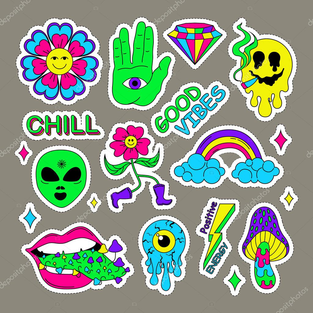 Cartoon psychedelic stickers