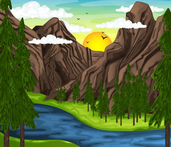 Гірський пейзаж з лісом — стоковий вектор