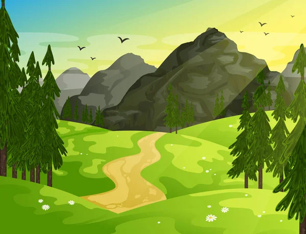 Paisaje de montaña con bosque — Vector de stock