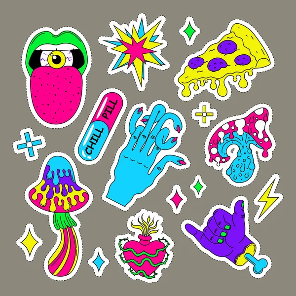 Cartoon psychedelic stickers — Stock Vector