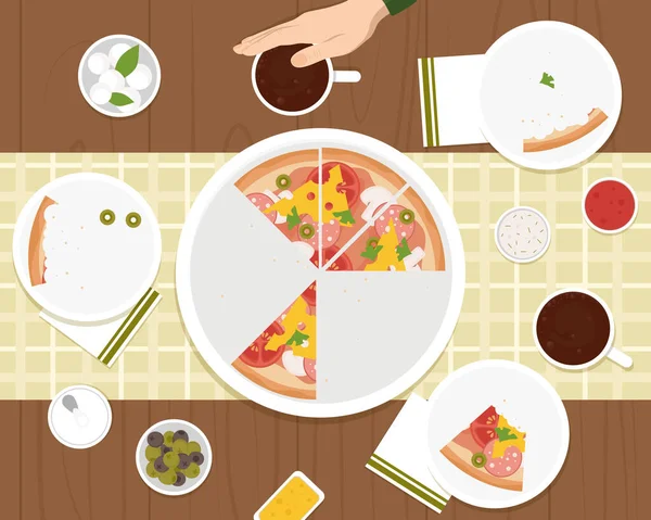 Cena de amigos con pizza — Vector de stock