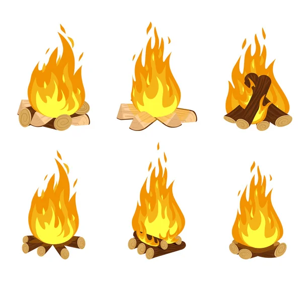 Conjunto de fogueira de madeira — Vetor de Stock