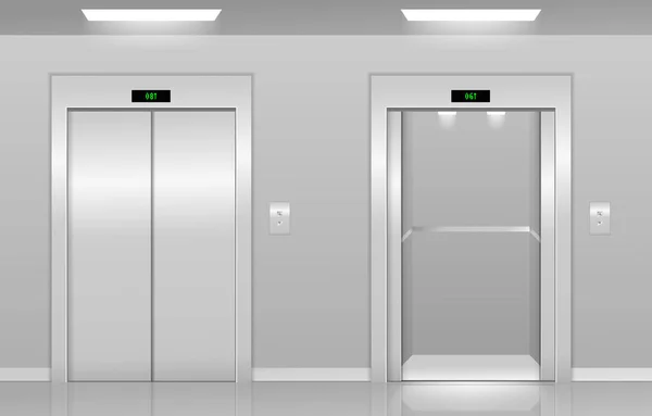 Realistic lobby interior with elevators — Vetor de Stock