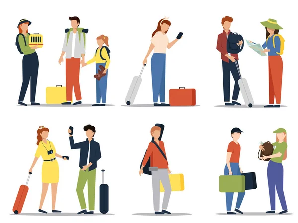 Turisté cestují s kufry a taškami — Stockový vektor
