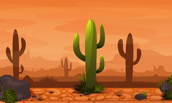 Cactus woestijn scène — Stockvector