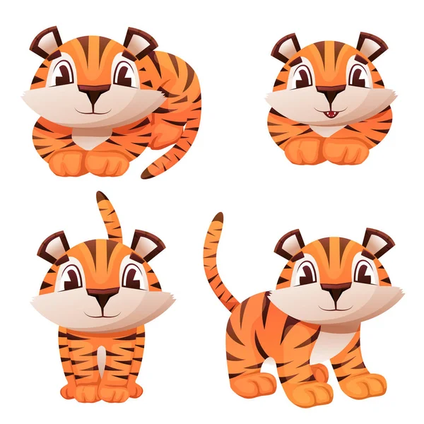 Lindo conjunto de tigre — Vector de stock