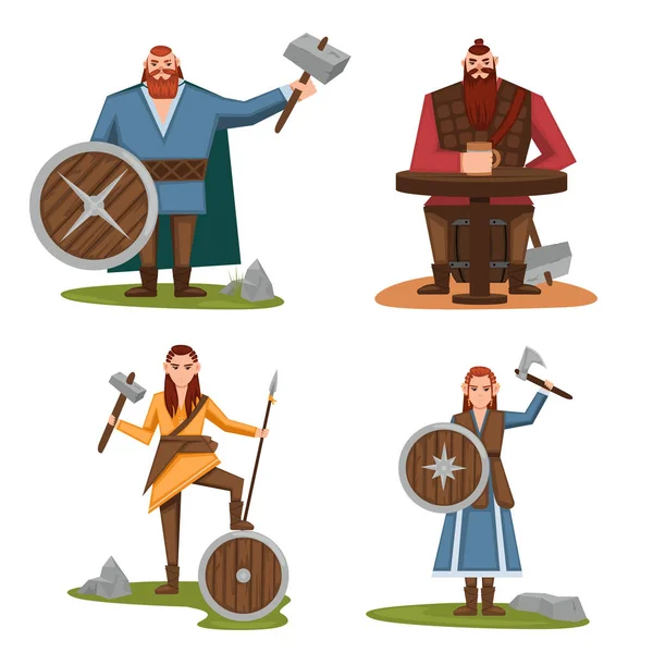 Sada Viking Cartoon — Stockový vektor