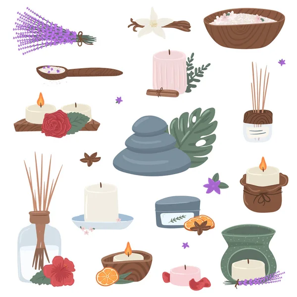 Velas perfumadas y objetos naturales — Vector de stock