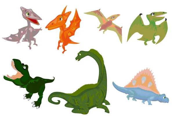 Colección Dinosaurios Dibujados Mano Elementos Vectoriales Conjunto Dinosaurios Incluyendo Rex — Archivo Imágenes Vectoriales