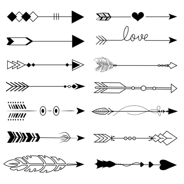 Conjunto Flechas Decorativas Vectoriales Vintage Flechas Estilo Boho Flechas Tribales — Vector de stock