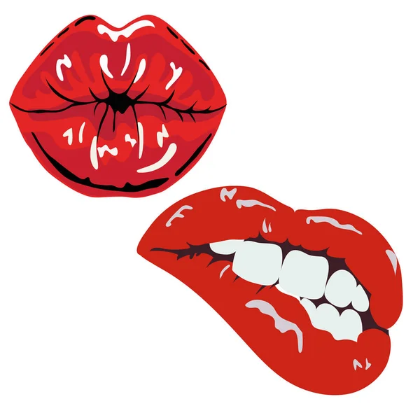Frauenmund Gesetzt Rote Sexy Lippen Drücken Unterschiedliche Emotionen Aus Mund — Stockvektor
