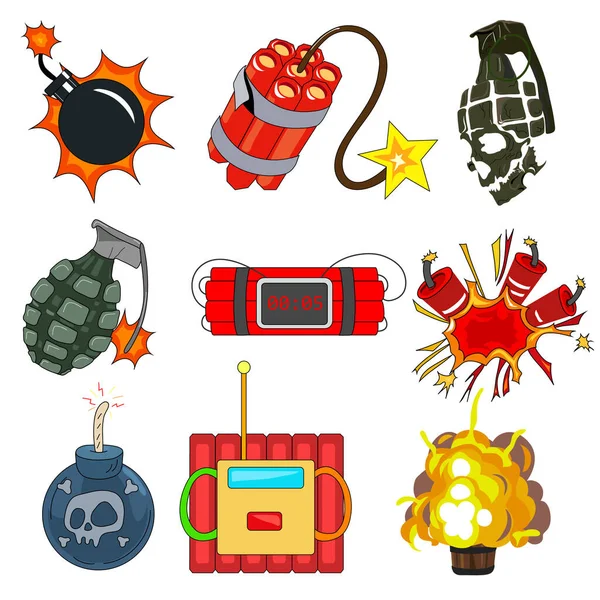 Set Icons Detonating Fuse Dynamite Explosive Military Weapon Firecrackers Wick — Vettoriale Stock