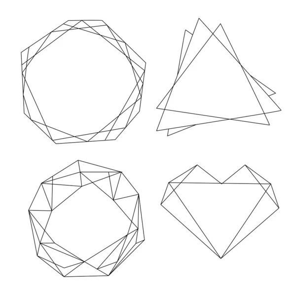 Геометрическая Полигональная Чёрная Линейная Рамка Установить Кристальные Формы Декоративные Границы — стоковый вектор