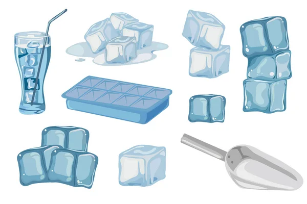 Ледяные Кубики Расплавленный Кубик Льда Кубики Холодной Воды Прохладного Коктейля — стоковый вектор