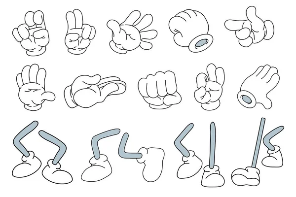 Body Parts Cartoon Legs Boots Hands Gloves Various Gestures Body — Stock Vector