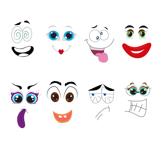 Карикатурные Лица Комиксов Симпатичные Аватары Большими Глазами Щеками Ртом — стоковый вектор