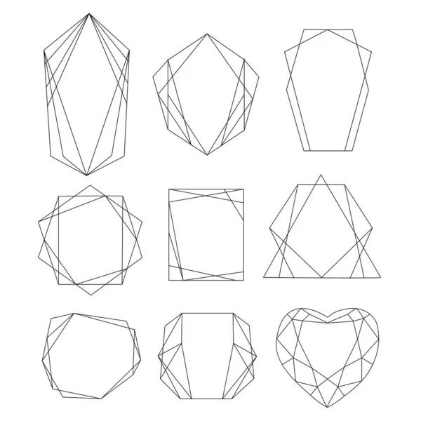 Geometrische Polygonale Zwarte Lineaire Frame Kristallen Vormen Decoratieve Luxe Lijn — Stockvector