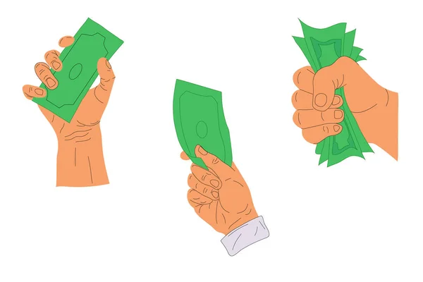 Menschliche Hände Halten Papiergeld Zurück Cartoon Flache Menschliche Hände Sammlung — Stockvektor