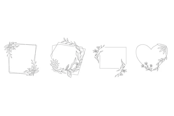 Branch Wreath Line Frames Laurel Decorative Elements Award Leaves Silhouettes — Stock vektor