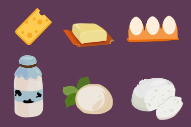 Süt ürünlerinin vektör koleksiyonu. Organik doğal gıda tasarımı konsepti. Vektör illüstrasyonu EPS10